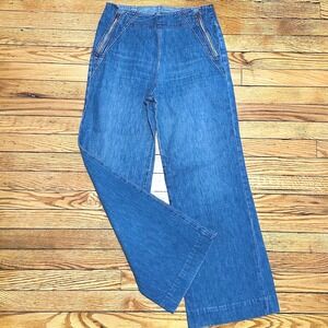 VTG Side Zip Wide Leg High Rise Flare Blue Jeans Size 11 Wrangler RN Retro 70s